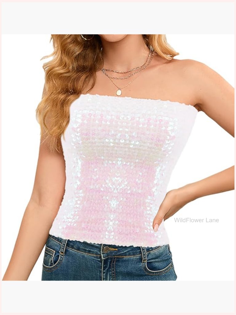 Sparkly Sequin Crop Top Tube Top Sleeveless Glitter Bralette Bandeau Rave Crop